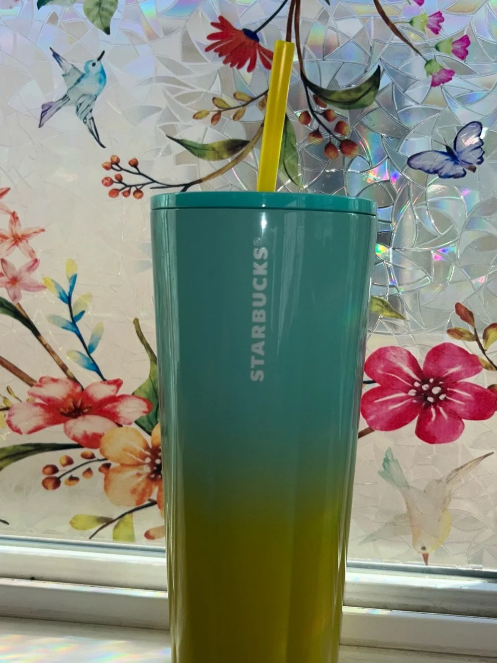 Starbucks Teal to Yellow Ombre Tumbler with Yellow Straw